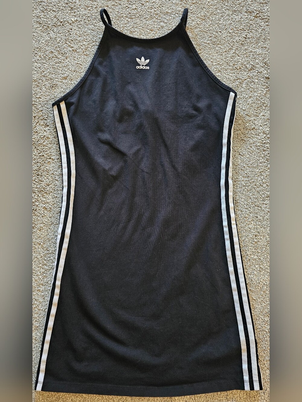 adidas Black Racerback Tank Dress with White Side Stripes